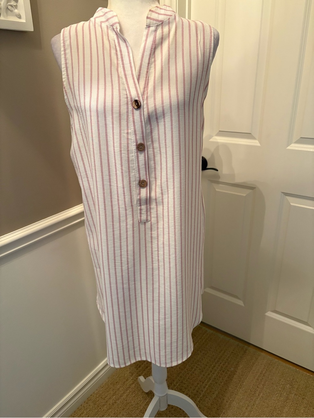 Sleeveless Pink Stripe Shift Dress